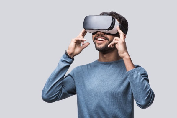 man using virtual reality headset